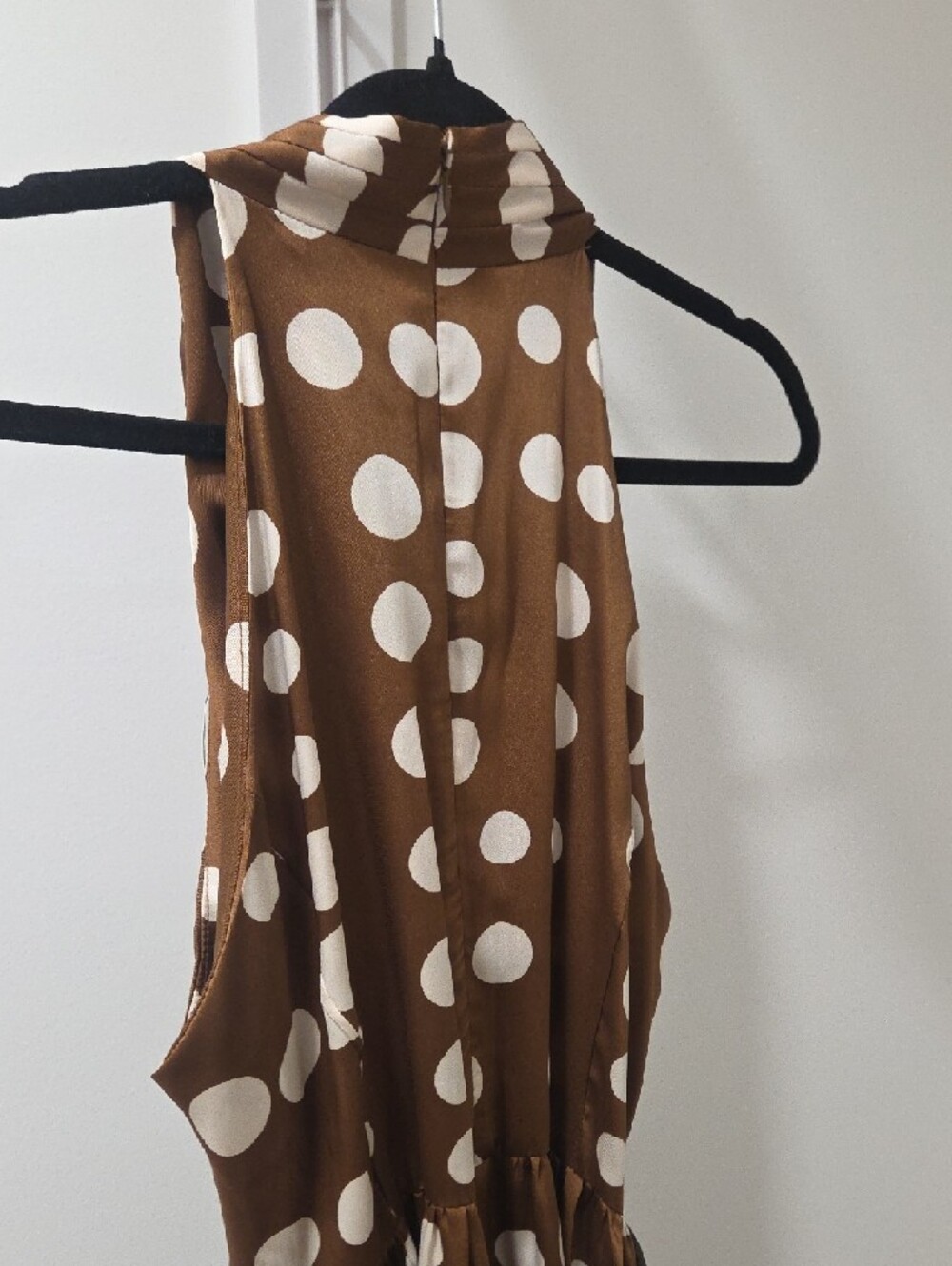 New Donna Karan Brown and Cream Polka Dot Midi Dress - Picture 6 of 6